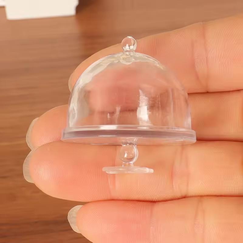 Dollhouse Miniature Cake Transparent Tray With Cover Dessert Display Rack Kitchen Model Decor Toy Doll House Accessories 5pc/lot