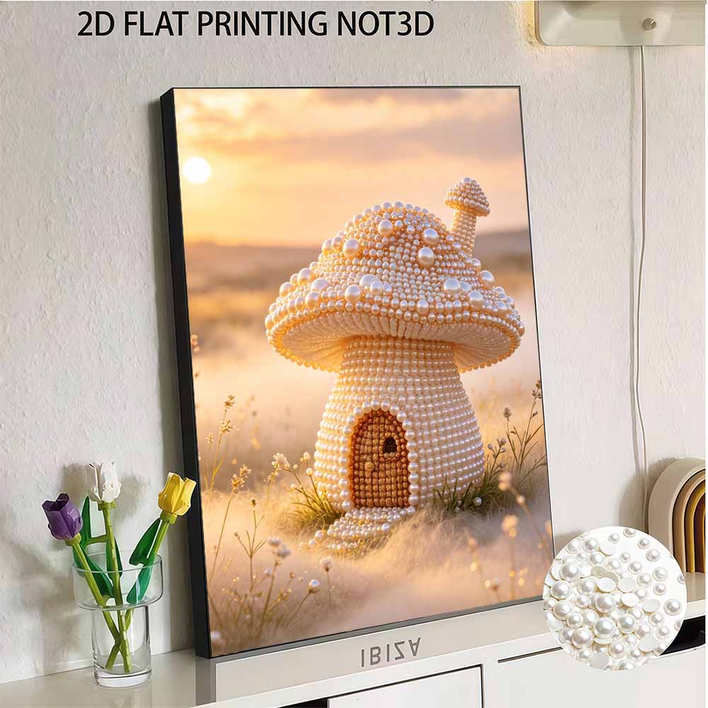 Handgemachtes Perlenmalerei-Set Skurriler Pilz DIY Rahmenloses 3D Perlenkunst Leinwand Kreative Freizeit Heimdekoration Geschenk