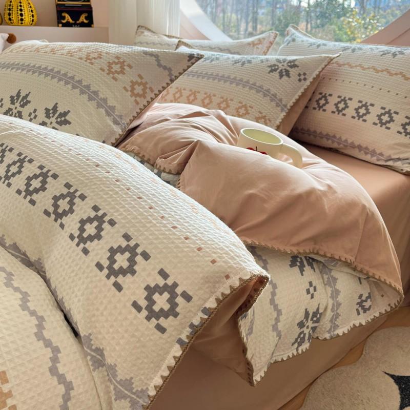 A-Class 100% Cotton Waffle Weave Bedding Set Dorm Bed Sheets Pillowcases
