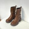 2025 winter new mid-tube knight boots women's platform locomotive boots Internet celebrity belt buckle Korean version leather boots women's outer wear