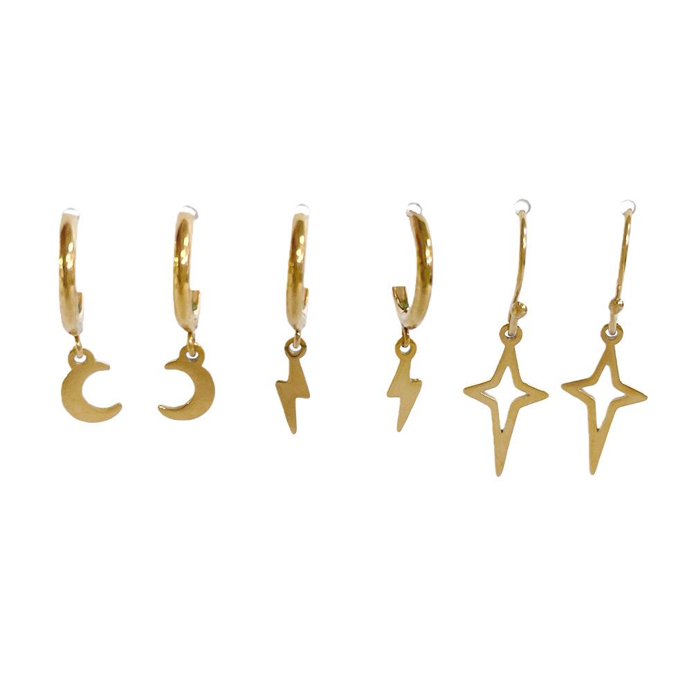 Star, Moon, and Lightning Ear Cuff Hoops - Niche Women s Personalized Earrings