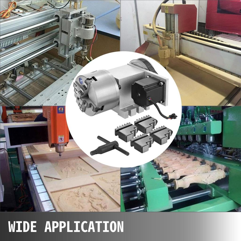 CNC Rotational Rotary Axis 4-Jaw Chuck 100mm Hollow Shaft 4th Axis Rotary Axis Tailstock CNC Router Engraver Machine