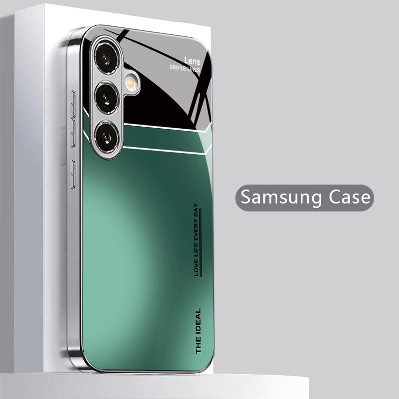 Moss Green Geometric Pattern 2D Phone Case for Samsung S26 S25 S24 S23 S22 S21 S20 A56 A36 A16 - Glass Protective Cover