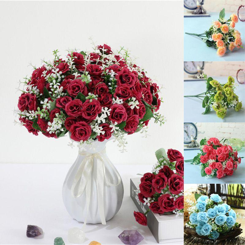 Vibrant 15 Heads Fake Rose Silk Flower Bouquet Ideal For Home And Party Decoration