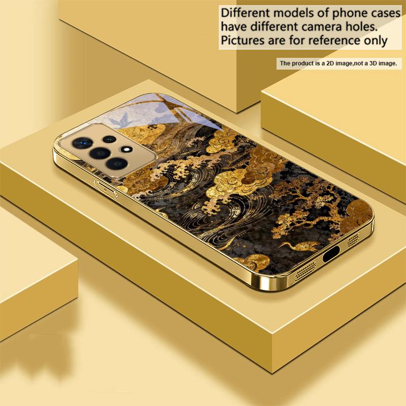 

Golden surging waves For Samsung A 01 52S A04 A05S A10 A12 A13 22 23 24 36 42 M02 Note 10 20Ultra 8 9 Golden glass phone case Galaxy Note8