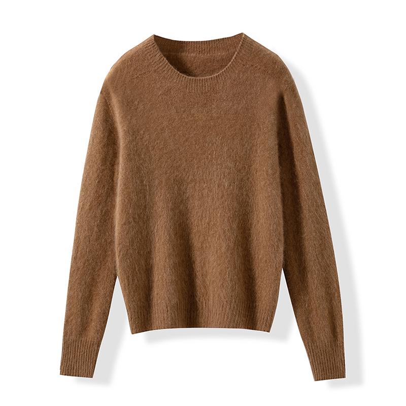 Seamless Wool-Cashmere Brushed V-Neck/Round Neck Pink Knit Base Layer Sweater