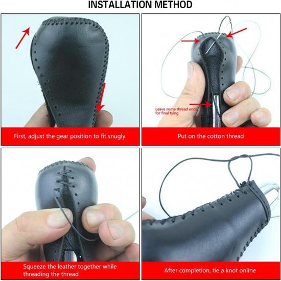 Car Gear Shift Knob Cover, Leather Vehicle Stick Shifting Protector with Nee Red