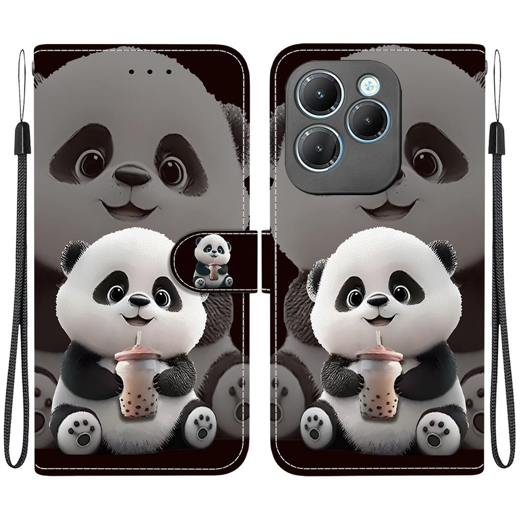 Handmade PU Leather Flip Case for Infinix Hot 40 / Hot 40 Pro Anti-Slip Shockproof Cover with Wrist Strap & Heart/Rose Cat Designs