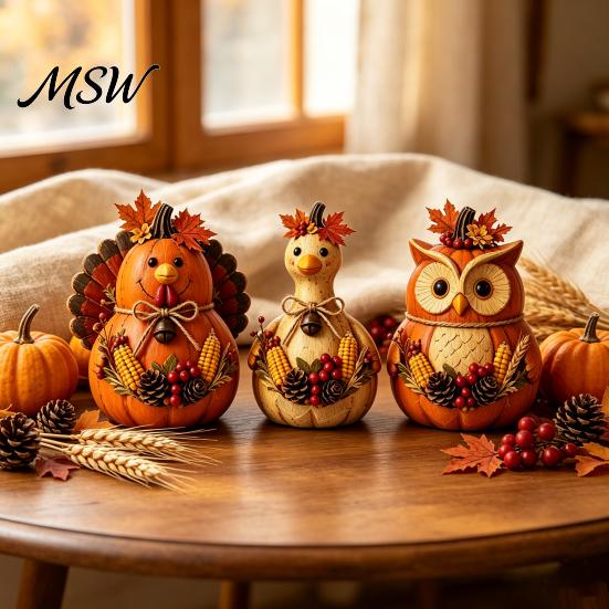 Decorative Wooden Tabletop Accents 3PCS Rustic Autumn Harvest Ornaments, Animal Designs Retro Vintage Distressed Wood Crafts Farmhouse Crafts,
