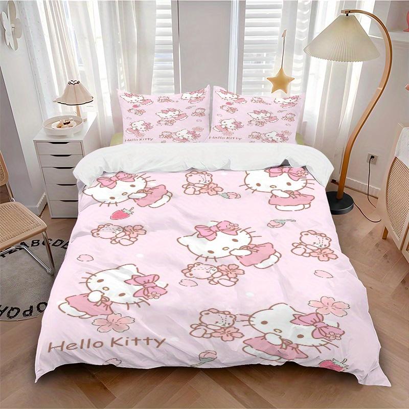 3pcs Pink Theme Hello Kitty Bedding Set - Includes 1 Quilt Cover and 2 Pillowcases, Comfortable Bedding with Stylish Design for Bedroom, Mac