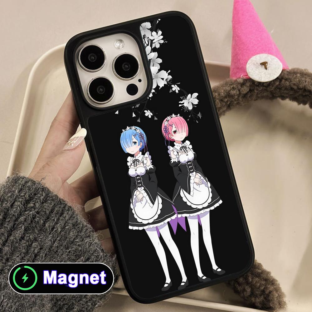 ReZero Rem Ram Matte Surface Magsafe Mobile Phone Case for iPhone 17 16 15 14 13 12 11 Air Pro Max Plus Colorful Cover