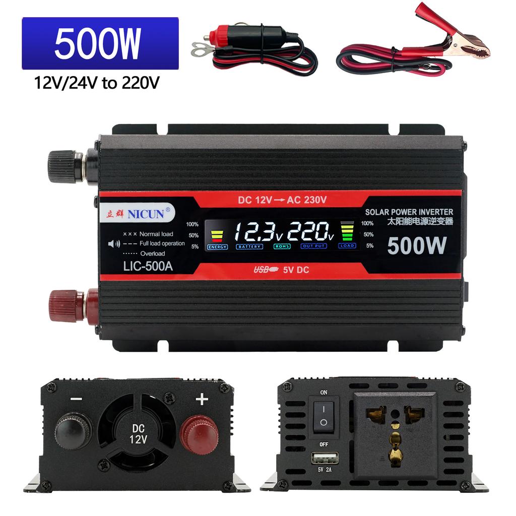 LCD Color Digital Display Vehicle Universal Socket Inverter 12v/24v To 220v High Power Household Backup Power Supply