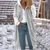 Cappotto con cappuccio e tasca in peluche bifacciale, tinta unita, lunghezza media, maniche patchwork, da donna