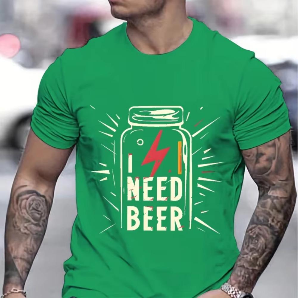 Battery I Need Beer Print Fashion Men T-shirts Celebration Graphic Design Funny Beer Shirt Men Battery Beer Lover Gifts Tshirt