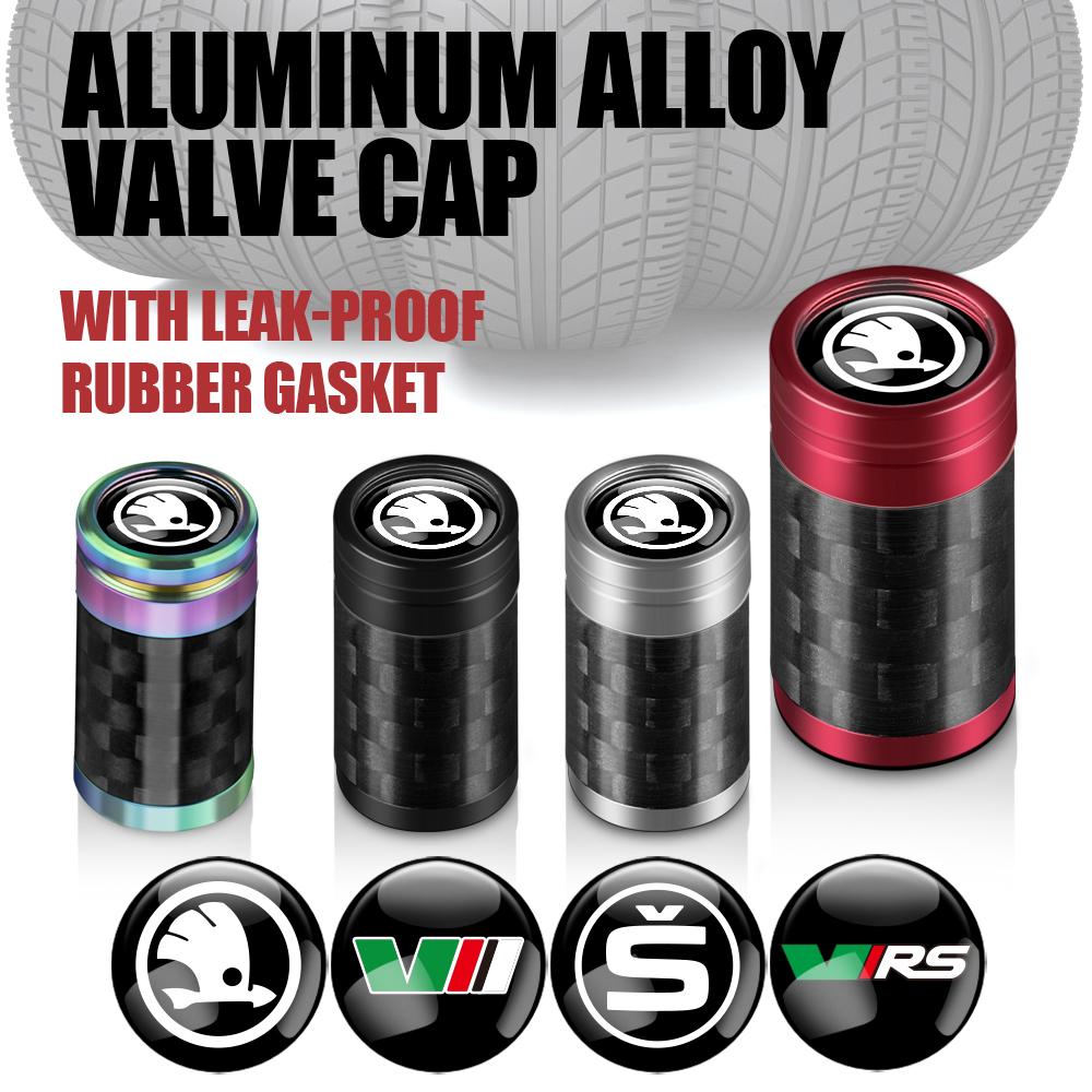 4Pcs Carbon Fiber Car Wheel Tire Valve Stem Air Cap Auto Decoration for Skoda Rapid Octavia A7 A5 Superb S VRS VII Fabia Kamiq OO666