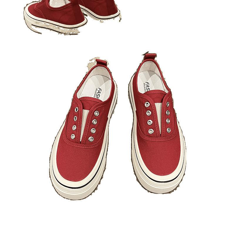 [Non-slip and wear-resistant] Thick-soled elastic one-pedal canvas shoes 2025 summer new versatile breathable casual and lightweight