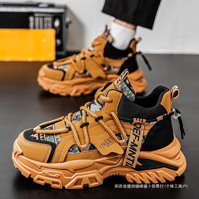 

2025 new high-top men s shoes spring youth leisure sports trend versatile summer thick-soled heightening dad shoes 39 бежевый