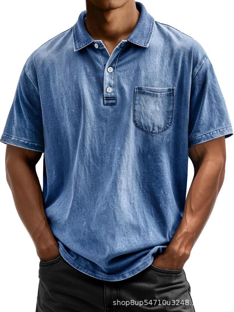 Men's Pure Cotton Casual Button-Down Polo Shirt (Short-Sleeve, Versatile)
