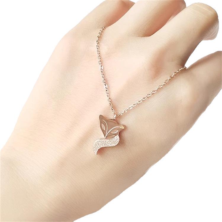 Chic Gold-Plated Titanium Frosted Little Fox Necklace — Women's Short Clavicle Chain Jewelry