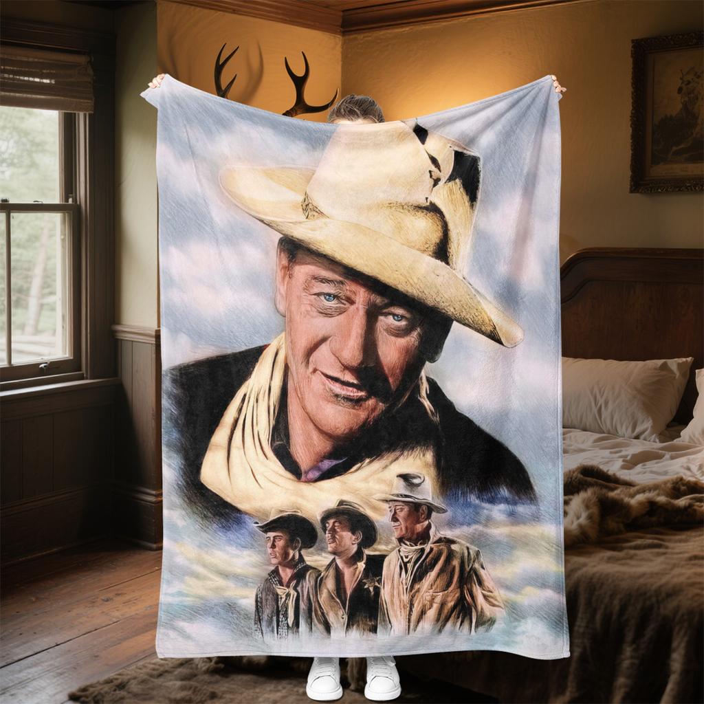 John Wayne Western Cowboy Hat Blanket Soft Comfortable All Seasons Perfect Sofa Office Nap Travel Festive Gift