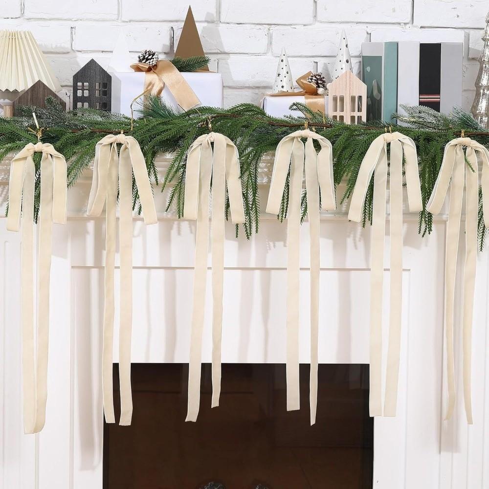 6pcs/set Vintage Christmas Tree Bows Indoor Outdoor Decorations Versatile Usage Velvet Bows Elegance Christmas Gift Wreath Bow