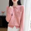 Elegant Wool Sweater: Women's Hollow-Stitch Long Sleeve Lapel Knitwear for Autumn and Winter