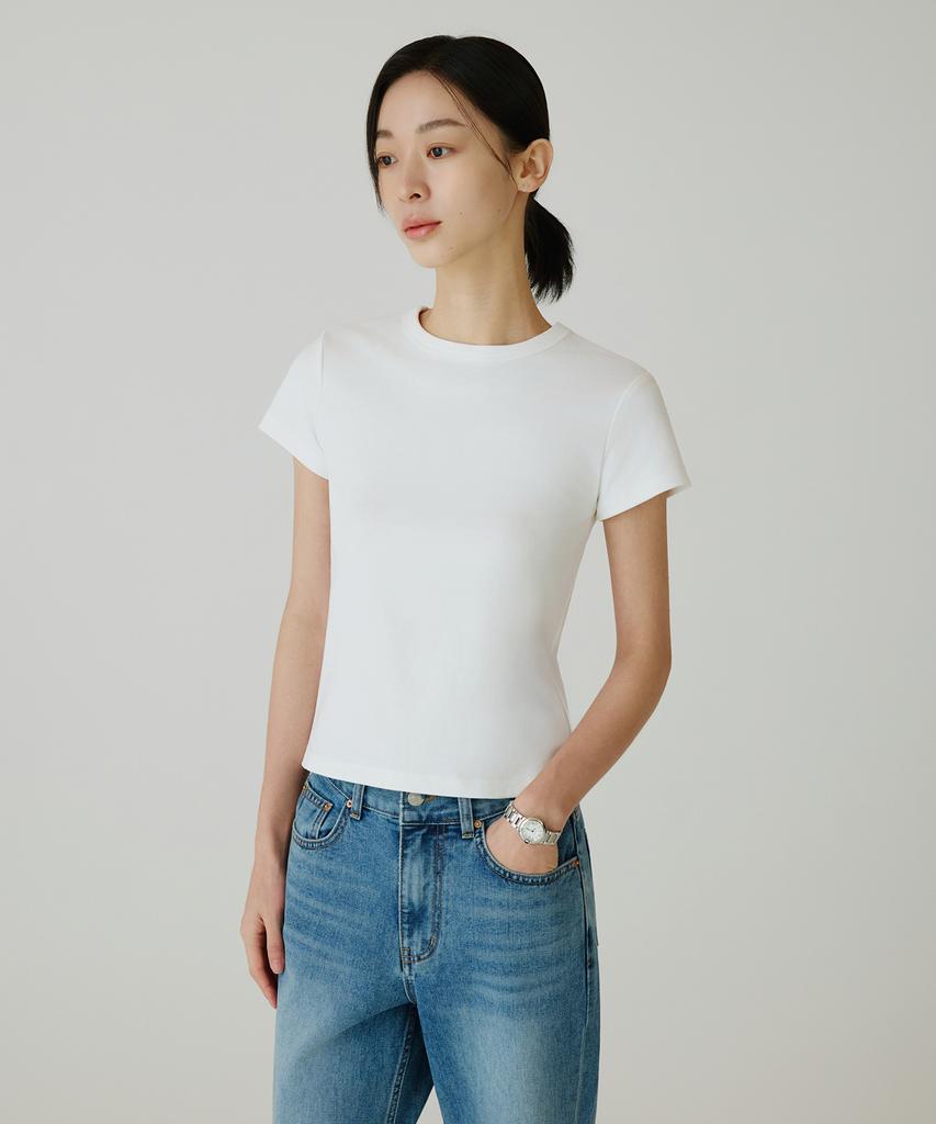 Siyajyu Sitp5275 Slim Ribbed Short Sleeve T-Shirt_Ivory