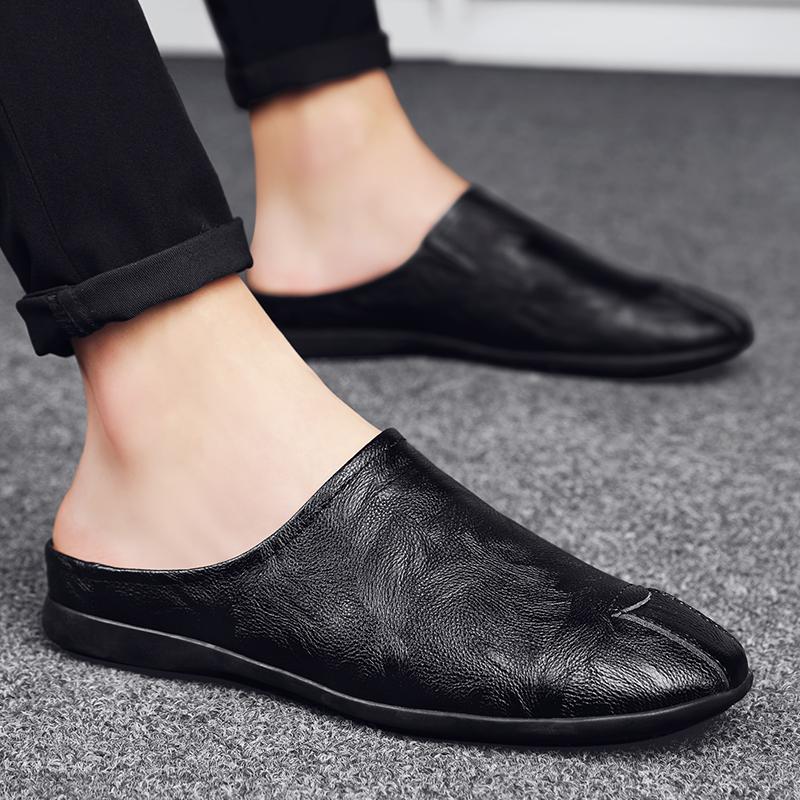 Luxus Designer Halbschuhe für Herren Leder Backless Loafers Slipper Herren Semi-Drag Freizeitschuhe Atmungsaktive Sommer Slip-On Flats