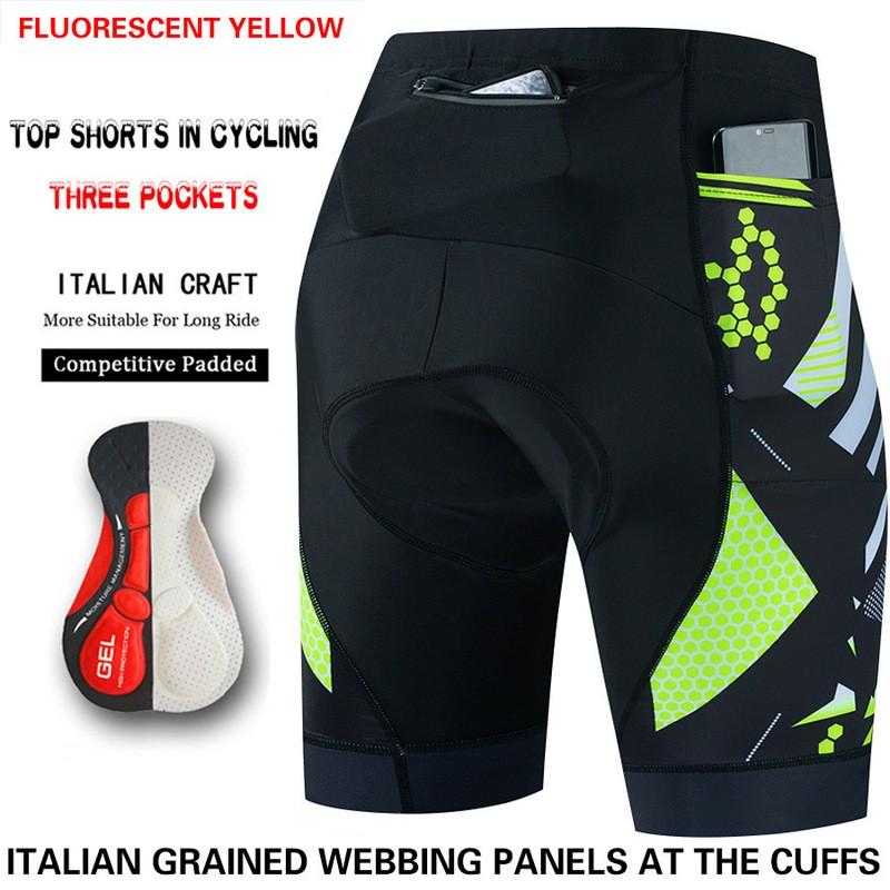Mens Cycling Shorts With 3 Pockets 5/8 Length Road Bike Apparel Quick-Dry Breathable Performance Wear