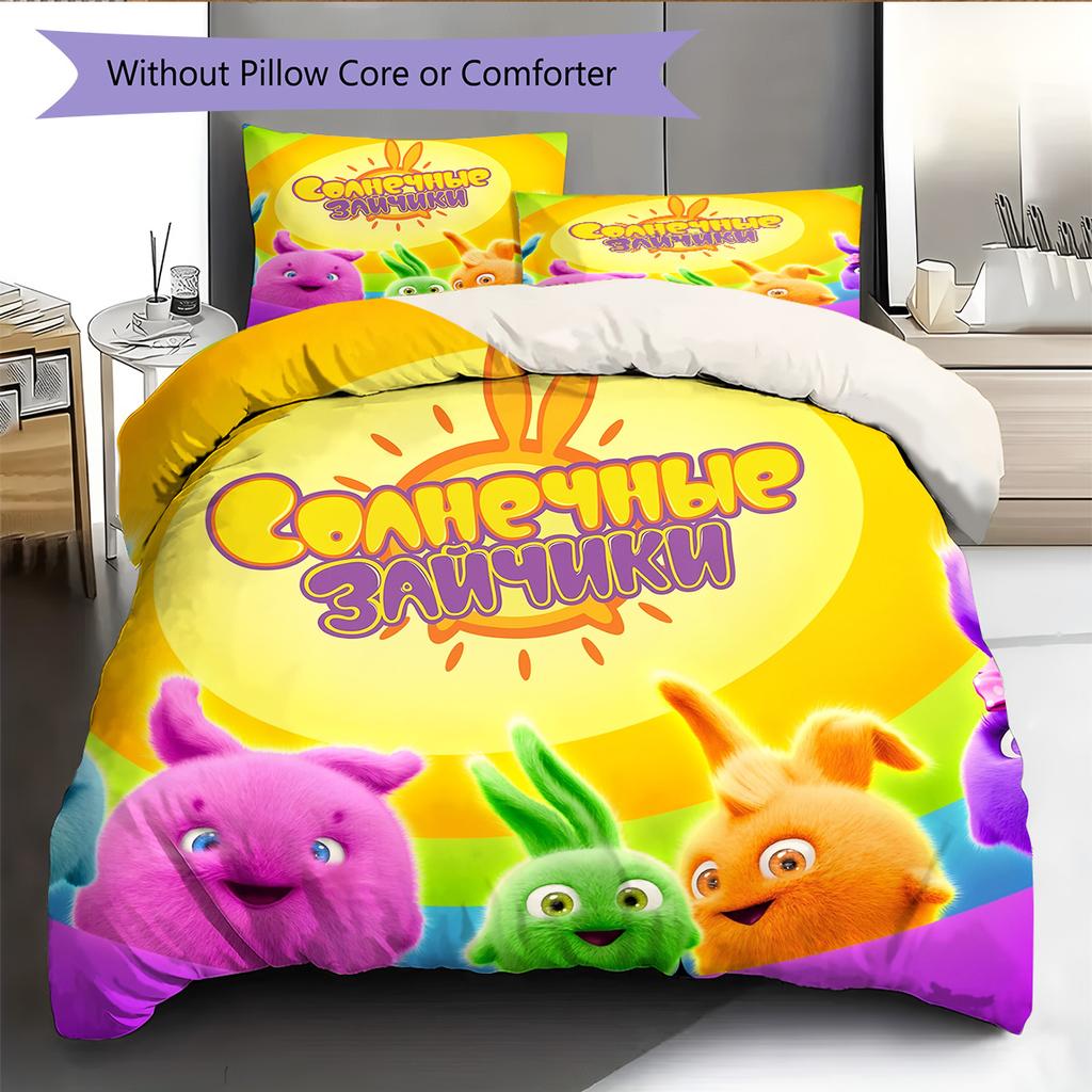 Happy Rabbit Pattern Bedding Quilt Set Home Decoration Gift (1 * Duvet Cover + 2 * Pillowcase Without Core)