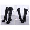 Autumn and Winter New Korean Version High Heels Women's Knee High Boots with Lace Up Casual Women's Martin Boots