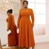 Women S High Waist Beaded Hollow Out Half Turtleneck Long Sleeve Dress