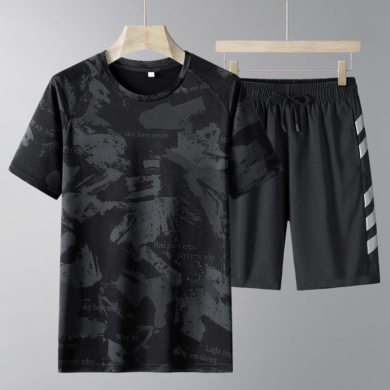 Men's Quick-Dry Ice Silk Sports Set: Summer Short Sleeve & Loose Shorts Plus Size