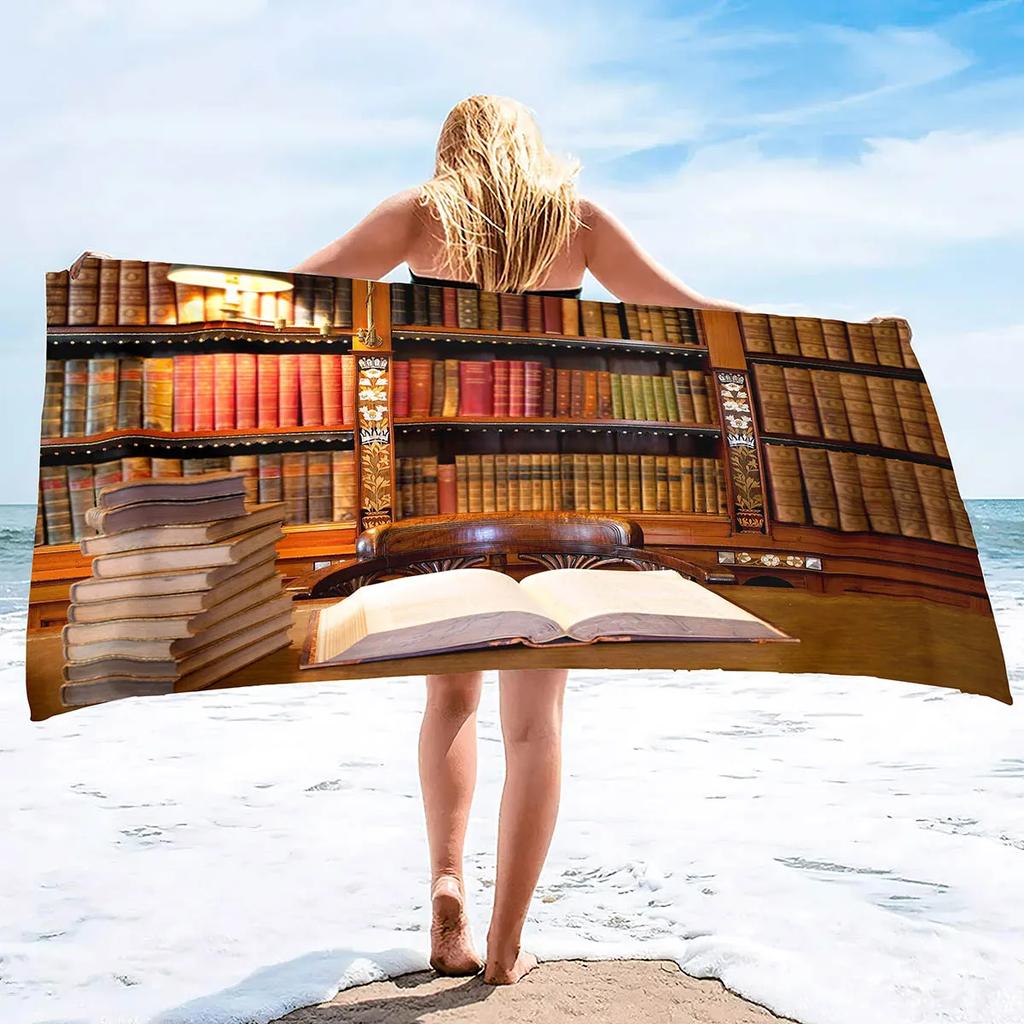 Quick Dry Beach Towel,Library Bookcase Printed Microfiber Lightweight Bath Towels Super Absorbent for Pool Towels Kids & Adults