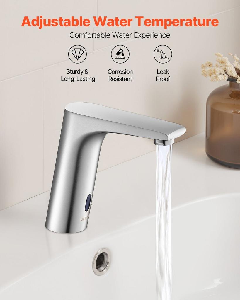 Touchless Bathroom Sink Faucet, Automatic Motion Sensor Restroom Toilet Faucet, HandsFree Adjustable Cold Hot Single Handle Water Mixer Battery