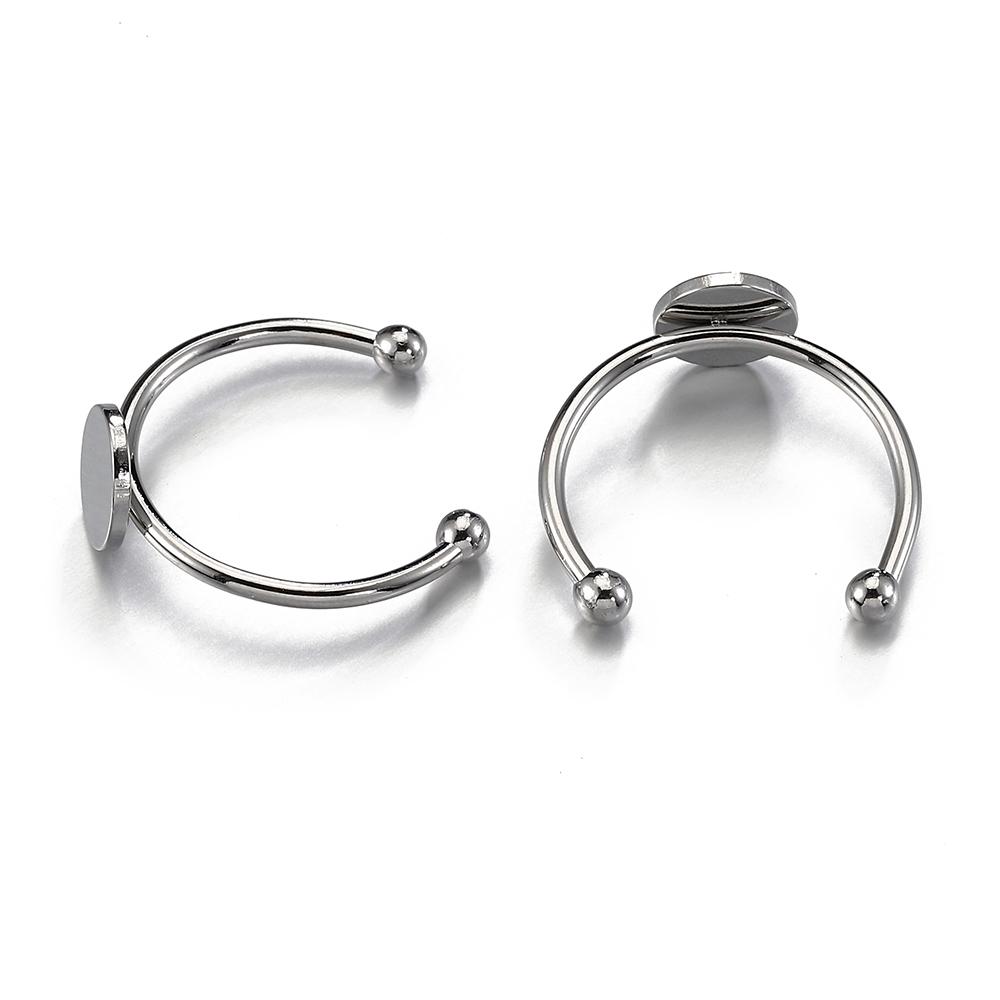 10pcs 6/8/10/12mm Stainless Steel Adjustable Ring Settings Flat Blank Base Glass Cabochon Ring Bezel Jewelry Making DIY