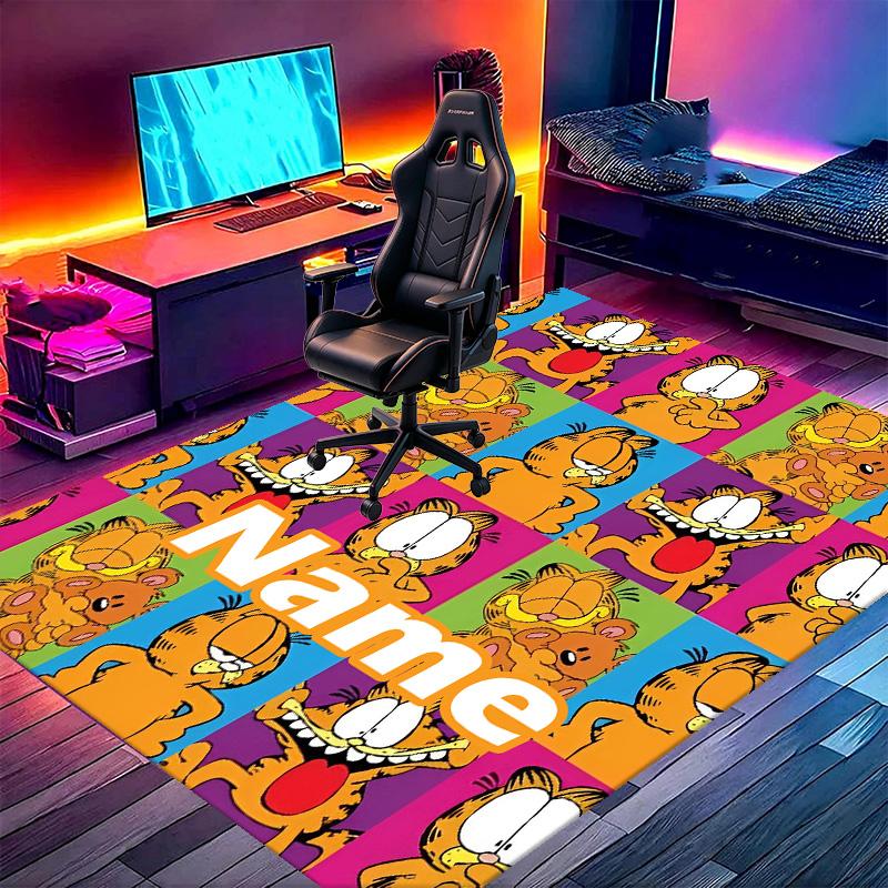 Custom Name Personalized Garfield Print Carpet, Versatile Home Decor Rug, for Playroom, Apartment, Balcony, Entryway, Hallway Gift