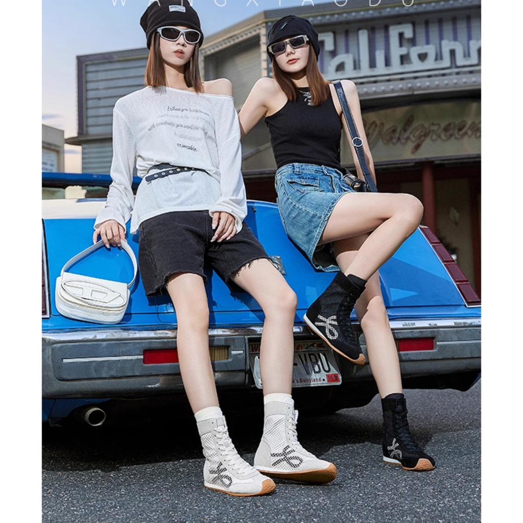 Wang Xiaodu has the same inner height-increasing boxing shoes for women's new versatile fashion casual breathable sports shoes high-top German tra