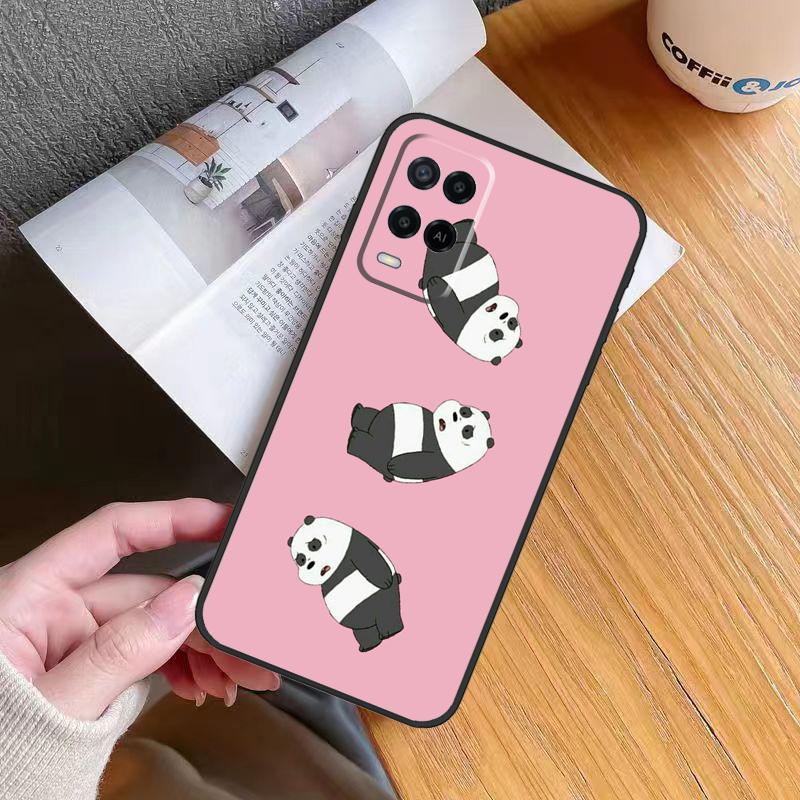 Cartoon Panda Bear Case For OPPO A17 A16 A15 A78 A98 A54 A74 A94 A76 A96 A77 A52 A72 A5 A9 A53 A54s A57s Cover