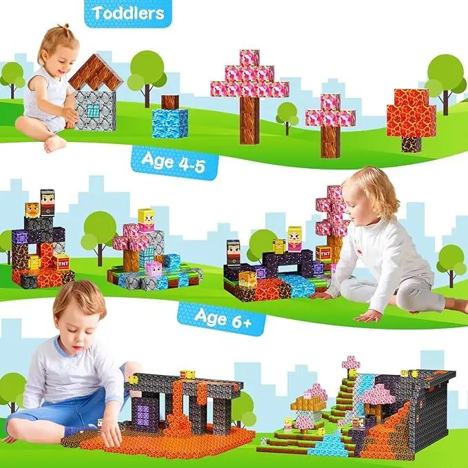 Magnetische Bausteine Mine World Magnetwürfel Wald Set für Junge Mädchen Kind Alter 3+ DIY Modell Kinder STEM Sensorisches Spielzeug Geschenk