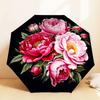 1pc Peony Flowers Automatic Folding Umbrella 8 Rib Iron Frame, Compact Portable Umbrella Suitable for Travel, Daily Use, Birthday, Women & Men Gift c