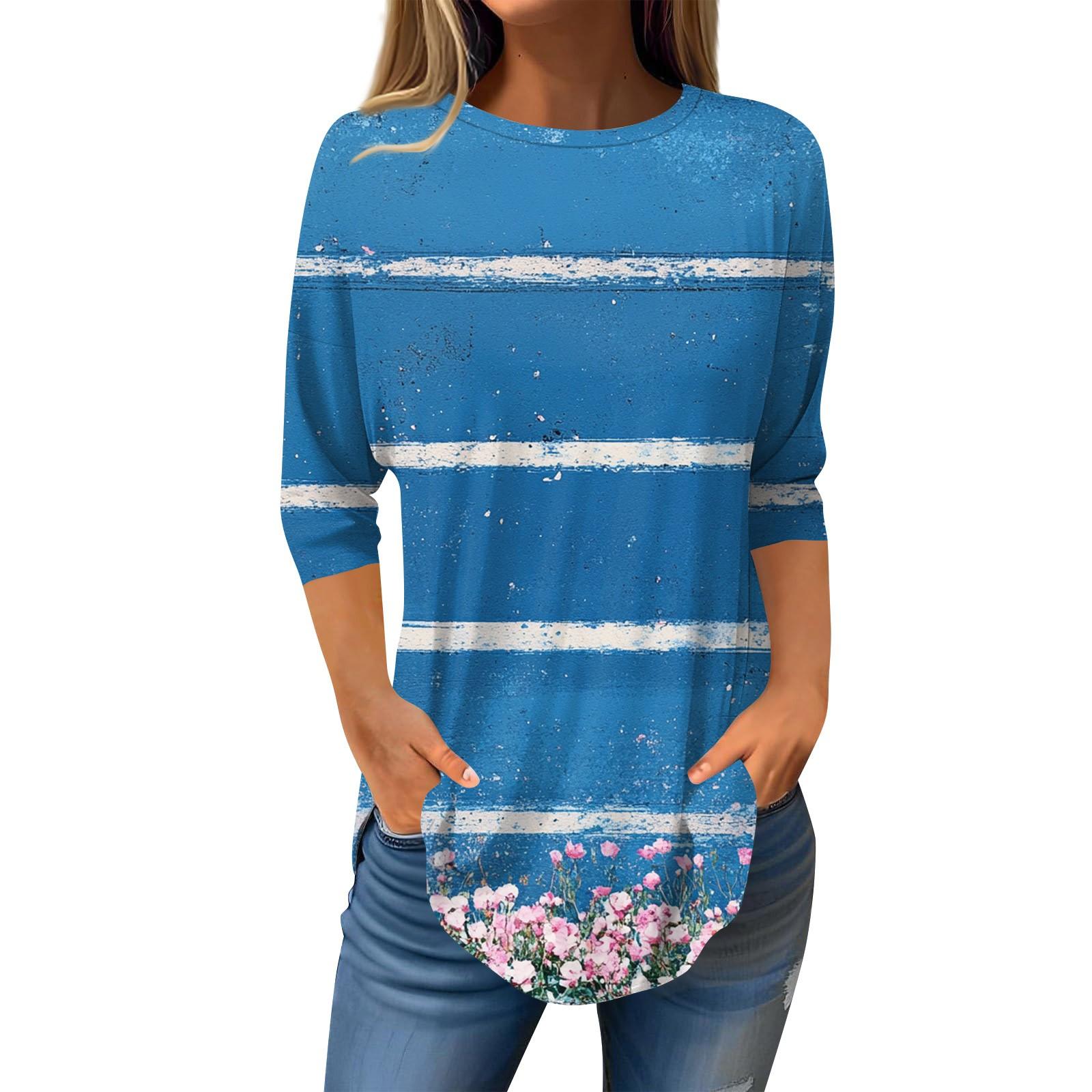 

3/4 Sleeve Shirts For Women Cute Tops Graphic Tees Blouses Casual Plus Size Basic Tops Pullover S