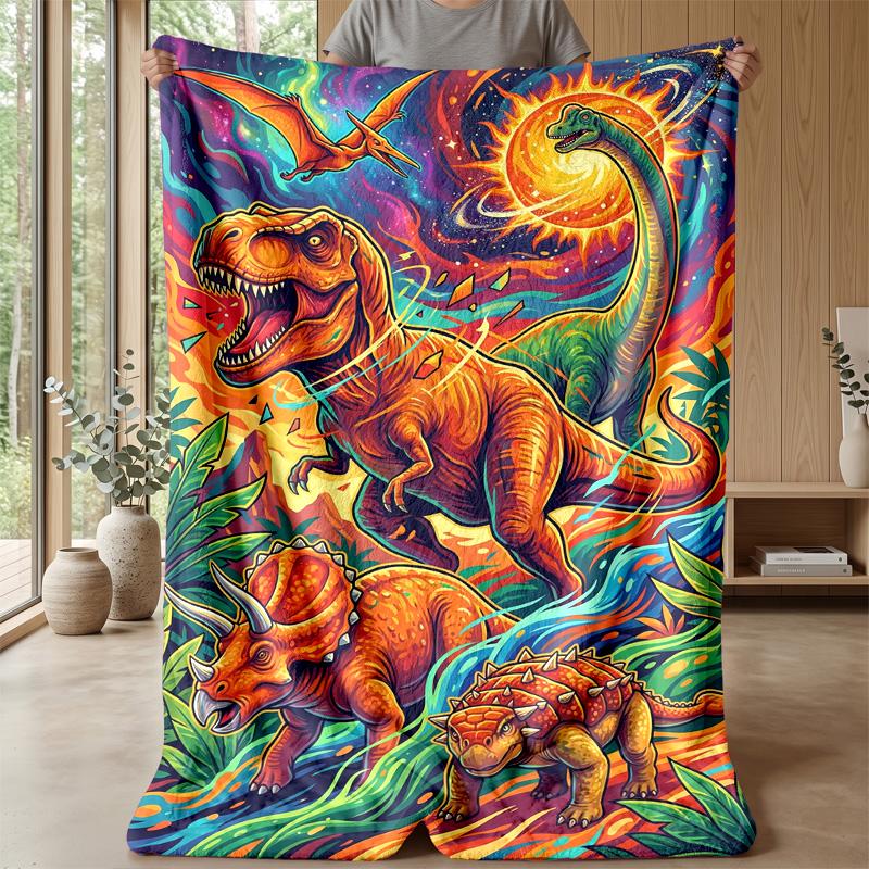Dinosaur Fantasy Jungle blanket Personalized Name Flannel Blanket Soft Cozy Plush Throw for Sofa Bed Lightweight Home Decor