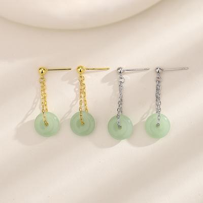 Hetian Jade Sicherheitsverschluss Ohrringe, Elegante und Atmosphärische Hanfu Cheongsam Ohrringe, Xiuhe Ohrringe, Retro Runde Jade Ohrhänger
