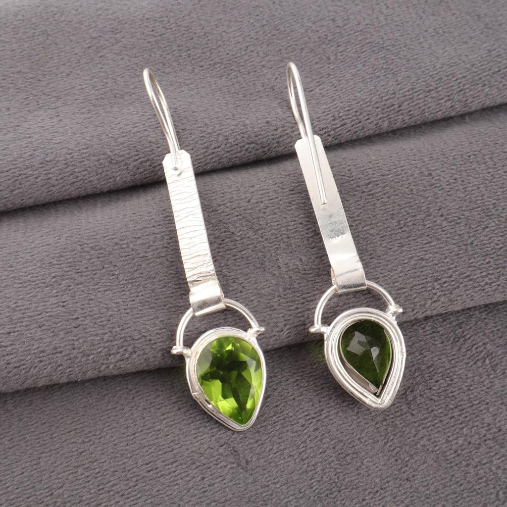 Peridot Gemstone 925 Stamped Silver Jewelry Handmade Earrings 2.3" Birthday Gift EE-166-9
