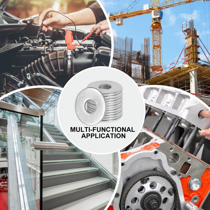 80-360Pcs Stainless Steel Washer Assortment Kits Metal Screw Flat Washers Rings Plain Gaskets Fasteners for Screws Bolts M2-M12