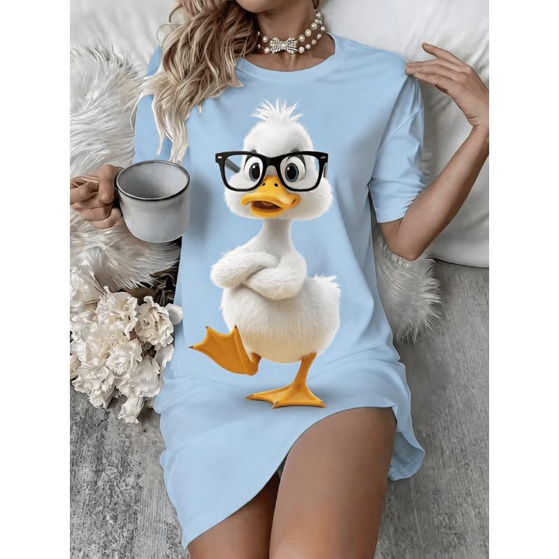 New Size Plus Western Cute Duck Pajamas, Women'S Nightgown Dress, Machine And Hand Washable