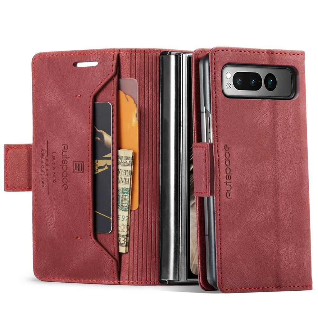 For Google Pixel Fold Wallet Case AUTSPACE A01 Leather Stand Cover with RFID Blocking Card Holder