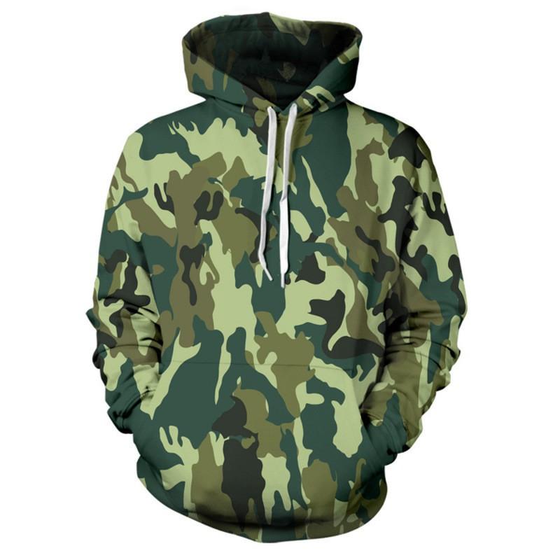 Mens Hooded Oversized Sweatshirt With 3D Camo Print Front Pocket Long Sleeve Fall Casual Wear