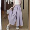 2025 Women's Ice Silk A-line Midi Skirt Pants: High Waist, Slimming, Casual Wide-Leg with Large Swing for Summer.